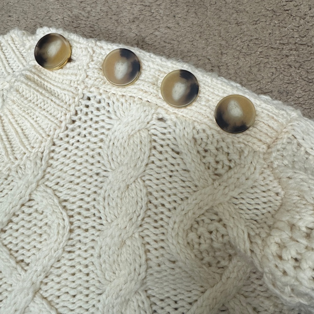 Sezane Striped Cream and Black Sweater with Button - Picture 5 of 8